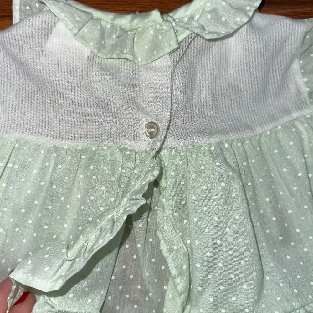 Vintage Toddle Time JcPenney Light Jade Green Dot Ruffle Prairie Baby Dress 6-9M